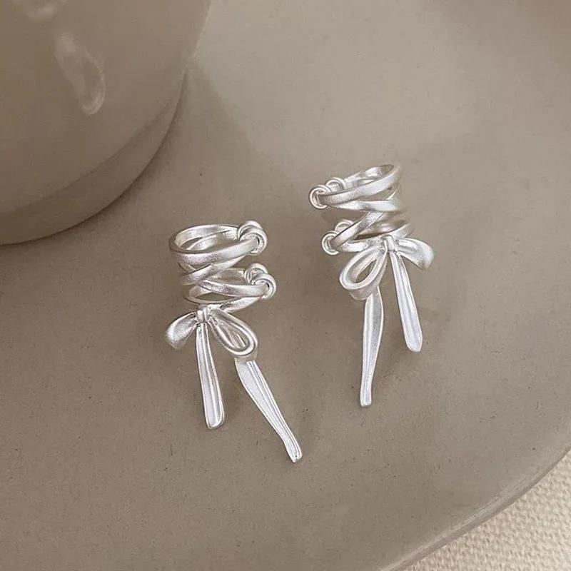 Girls New Ribbon Aesthetics Ear Clips Ballet Style Ribbon Bow-Knot Ear Cuff Women Korean Fashion Earring Jewelry Gifts