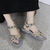 Euro Style Women Sandals Ladies 2024 Retro Flat Summer Shoes Woman Soft Gladiator Sandals Bohemian Print Walking Luxury