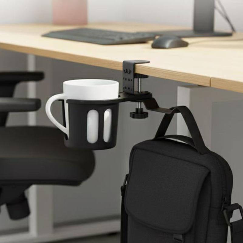 2-in-1 Universeller Schreibtisch-Getränkehalter Verstellbar Verbesserte Klemme mit Armständer 360 Grad drehbar Tischkantenklemme Anti-Fall-Getränkehalter