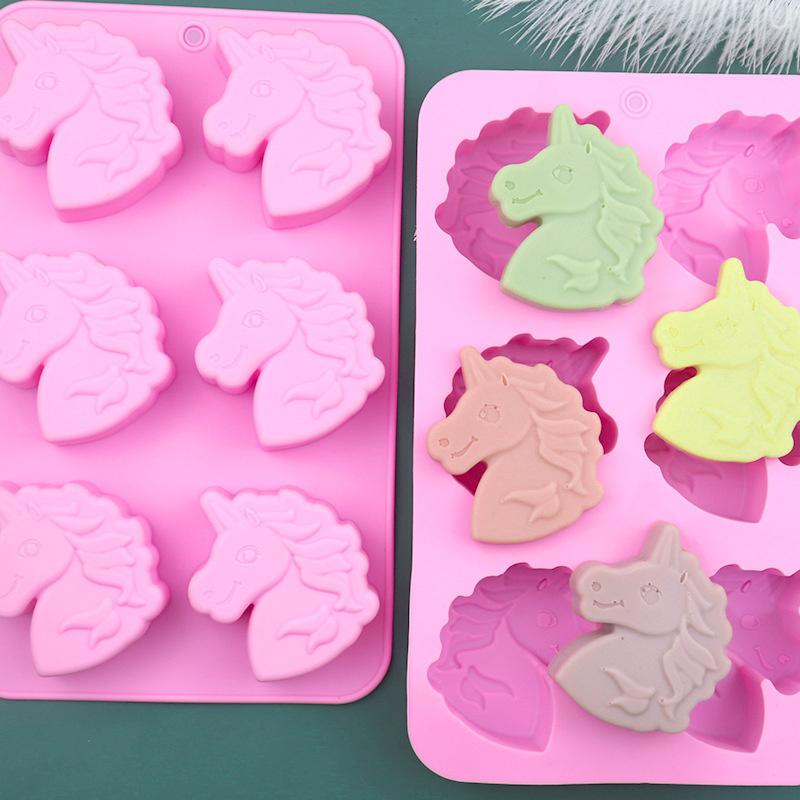 6 even Unicorn Silicone Baking Mold 3D Chocolate Pudding Molds Cupcake Pan Cake DIY Muffin Kitchen Tools