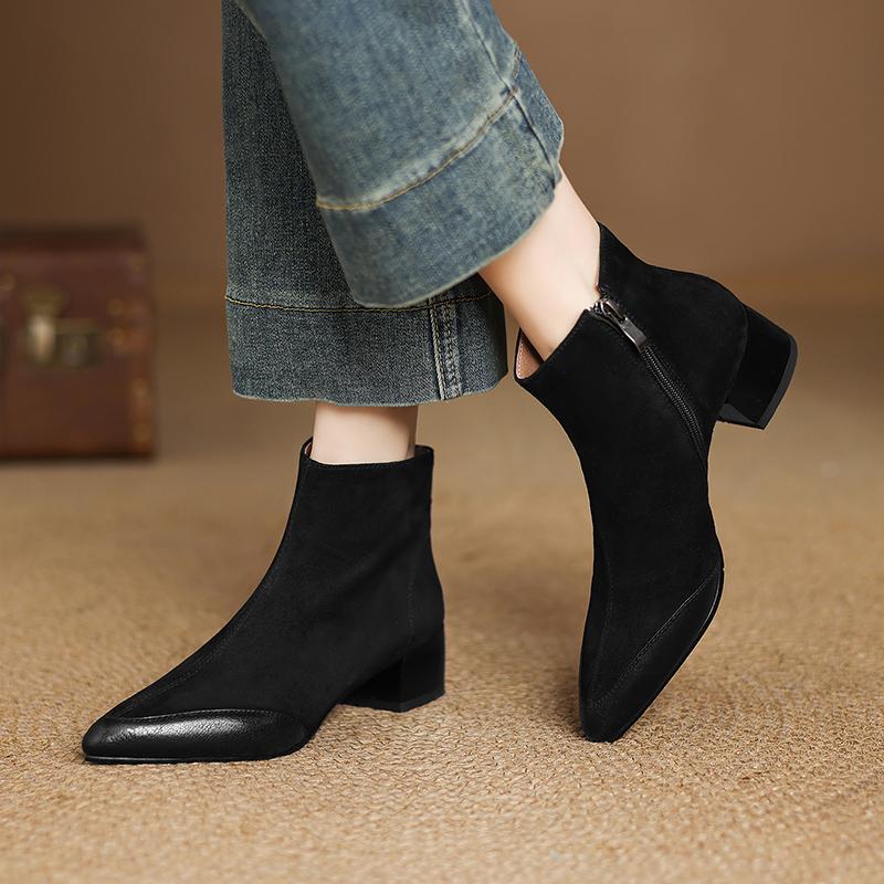 Fashion 2025 New Autumn Women Boots Genuine Leather Women Shoes Pointed Toe Chunky Heel Shoes Modern Ankle Boots Concise Chelsea Boots