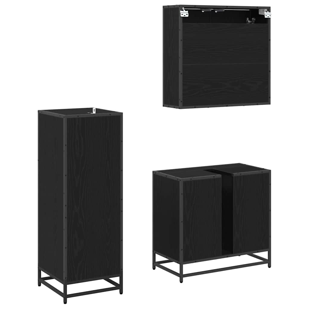 Bathroom Furniture Set 3 Pcs Black Oak Effect Particleboard