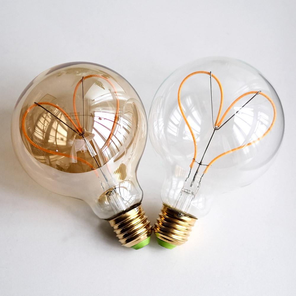 TIANFAN Vintage Led Bulb G95/G30 Edison Bulb 4W Dimmable 220V 110V E26 E27 Heart Filament Decorative Light Bulb Yellow Warm