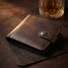 Vintage Handmade Genuine Leather Men's Wallet - Vegetable Tanned Cowhide Bifold Slim Purse with Coin Pocket