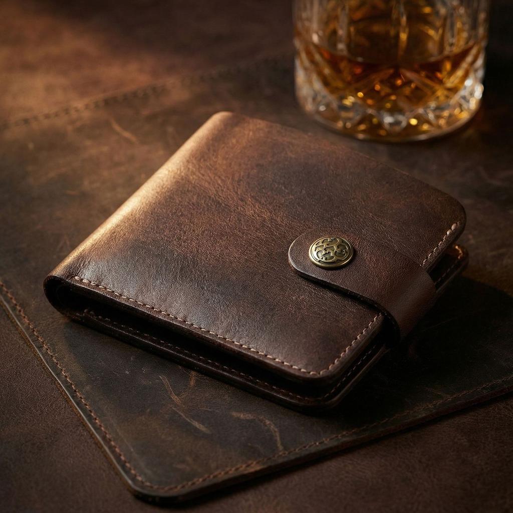 Vintage Handmade Genuine Leather Men's Wallet - Vegetable Tanned Cowhide Bifold Slim Purse with Coin Pocket