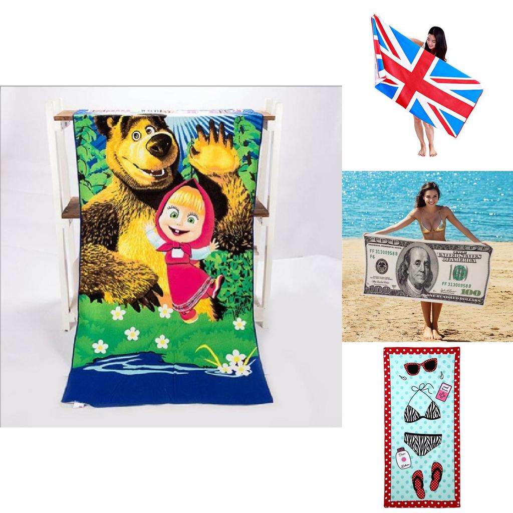 Microfiber Beach Towel With Active Print Fast Drying For Adults