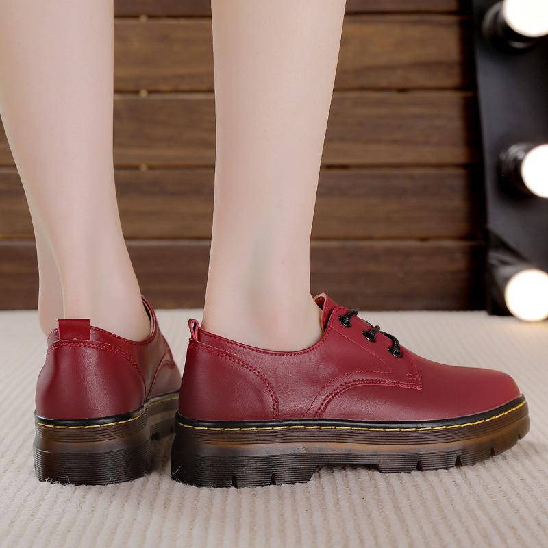 Retro Casual British Style Spring and Autumn Beef Tendon Black New Commuter Comfortable Mother Thick Bottom