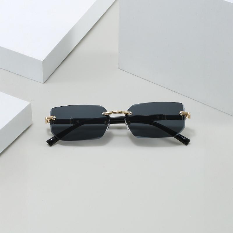 Unpolarisierte Stilvolle Randlose Rechteckige Modebrille für Männer & Frauen - Trendige Goldene Metallrahmen