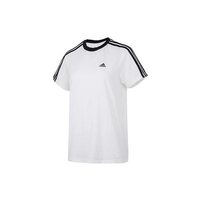 Logo Print Striped Crew Neck Pullover Short Sleeve T-Shirt Women Tops White H10201