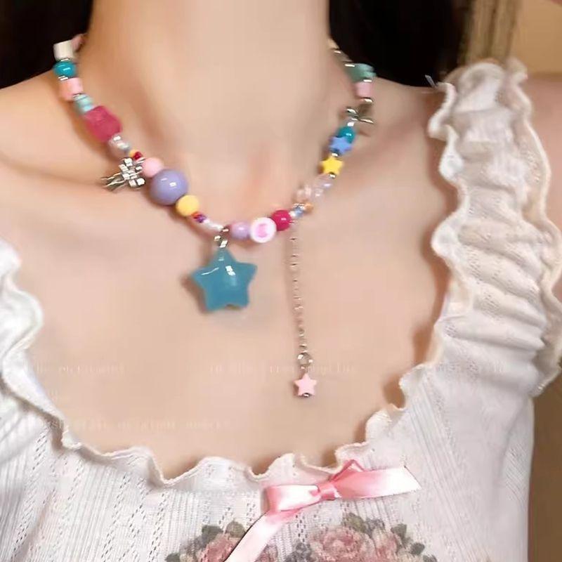 Candy Sweetheart Colored Bow Tassel Necklace Women's Niche Design Accessories Sweet Cool Spice Girl Collarbone Chain