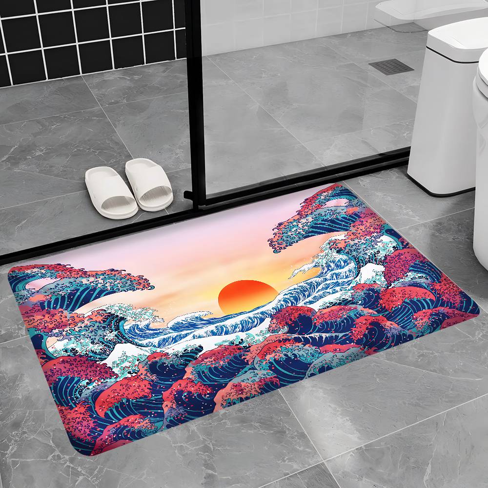 The Great Wave Off Kanagawa Room Mats Retro Multiple Choice Living Room Kitchen Rug Non-Slip Welcome Rug