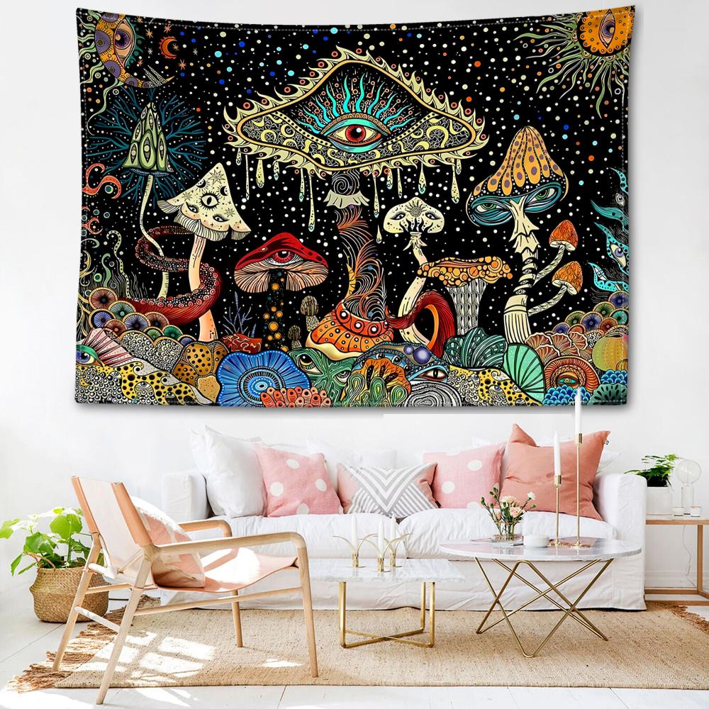 Starry Sky Eyes Mushroom Tapestry Wall Hanging Mysterious Witchcraft Art Hippie Tapitz Living Room Bedroom Home Decor