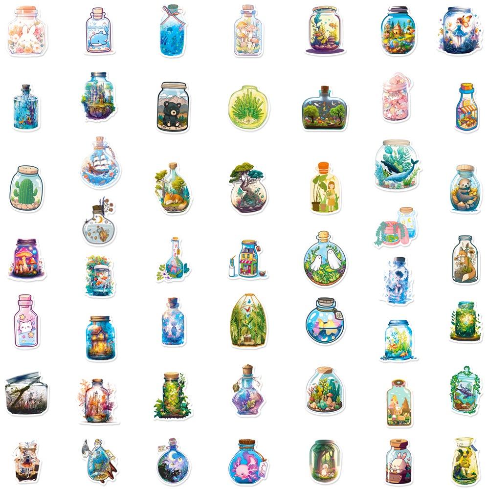 50PCS Cute Small Animal In The Bottles World Waterproof Graffiti Stickers for Helmet Bicycle Hand Account Pencil Case Decals