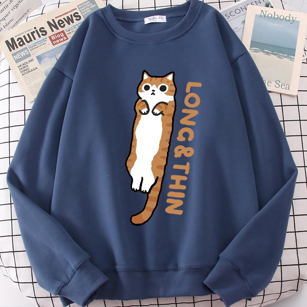 Fun Slender Orange Cat Cute Print Hoodie Men Women Loose Comfortable Sweatshirts Crewneck Fleece Hoody Casual Anime Clothing