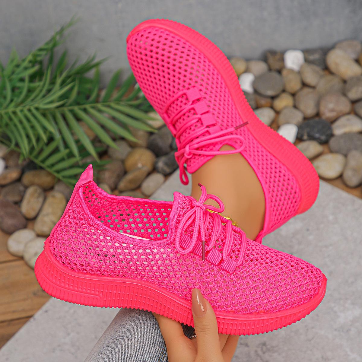 

Women s Lace-Up Mesh Casual Shoes Breathable Multiple Colors Comfortable Daily Commute Walking Shoes 36 розы красного
