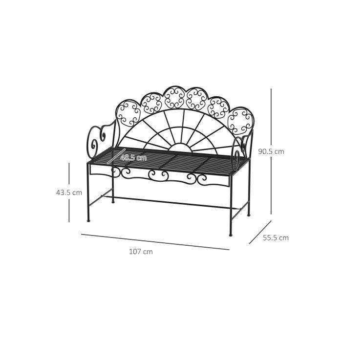 Banc de jardin - MUVOE - Outsunny - 2 places - Acier inoxydable - Noir mat