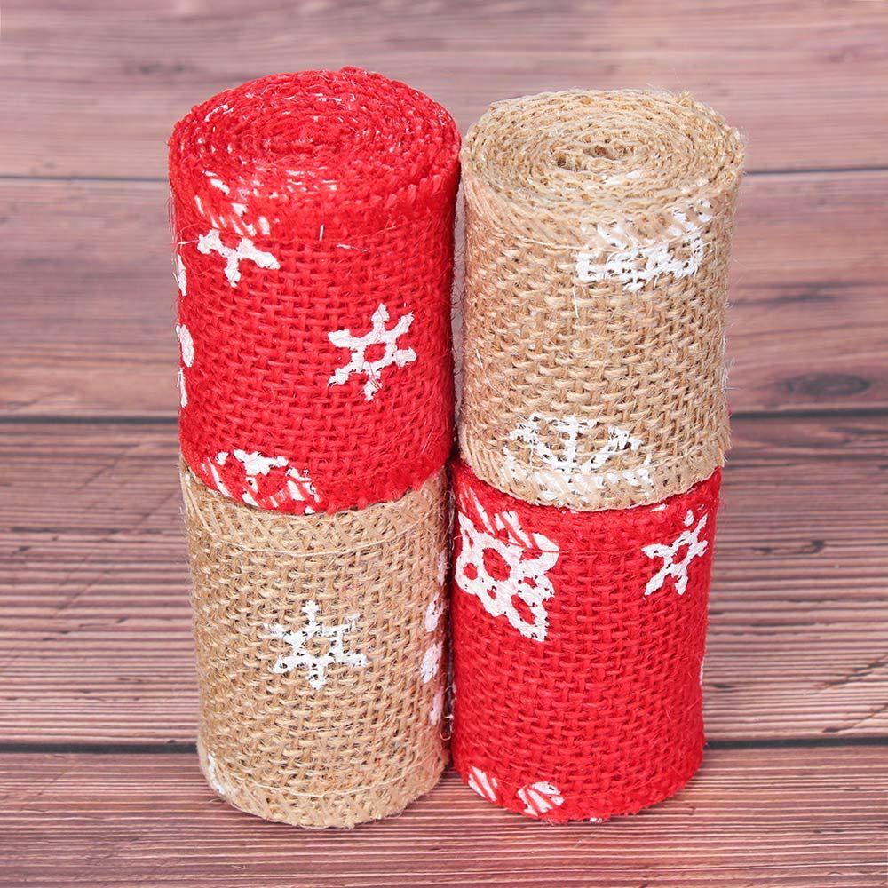 Vintage Natural Hessian Edge Snowflake Merry Christmas Jute Burlap Sisal Trim Lace Ribbon Snowflake