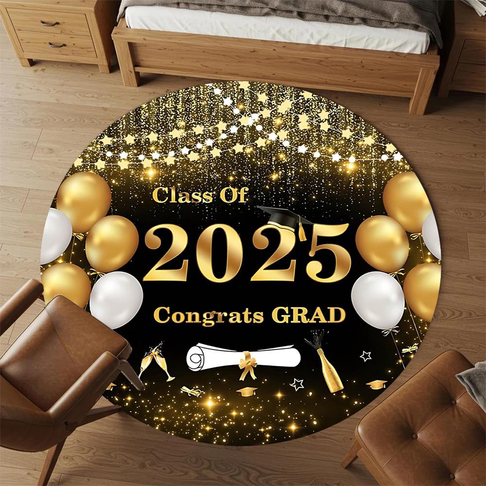 1pc Class Of 2025 Congrats GRAD Round Chair Mat Area Rug - Non-Slip, Floor Mat for Office, Bedroom, and Indoor Decor -1002268
