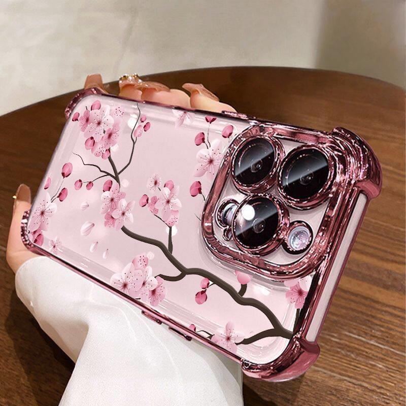 Case For iPhone 14 13 Pro Max 6 7 8 Plus 17 Air X XR XS Max Plating Violet Flowers Shockproof Transparent Soft Cover