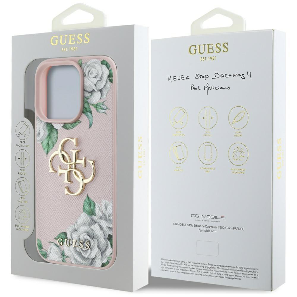 Guess Grained Roses Big 4G Logo Case For iPhone 16 Pro Pink