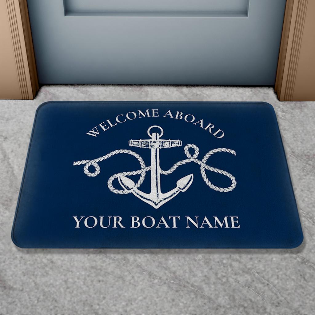Personalized Custom Boat Name Doormat Indoor Outdoor Anti Slip Bath Mat Welcome Aboard Door Mat Home Decor Bathroom Rug