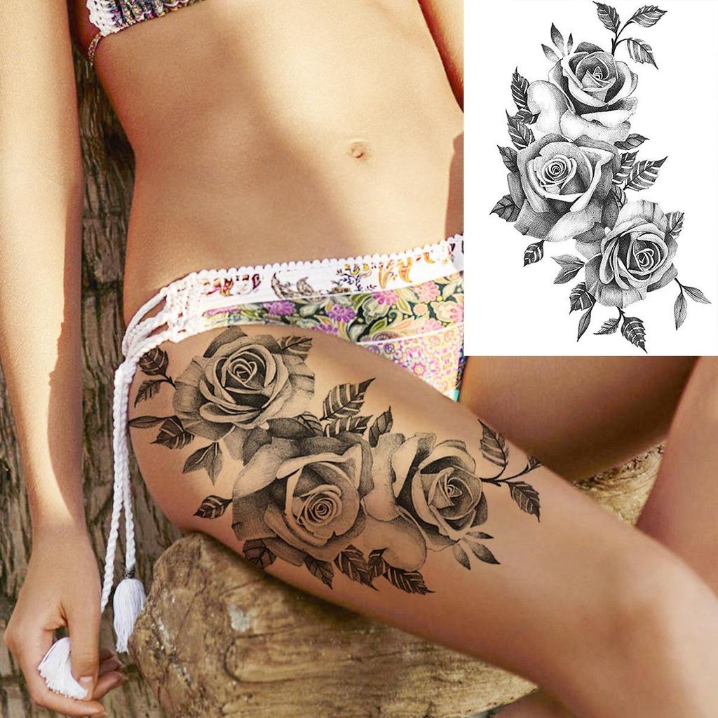 Hochwertige temporäre Rosen-Tattoos für Arm und Wade – Europäischer & Amerikanischer Stil