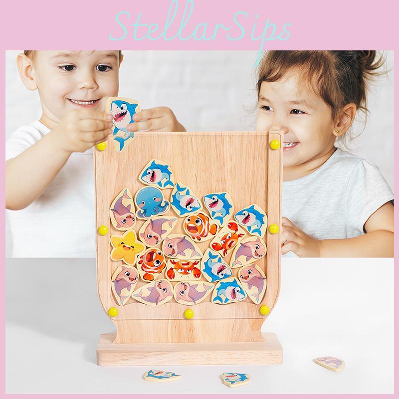 Wooden Kids Puzzle Toy Ocean Fish Battle Game For Cognitive Development And Play