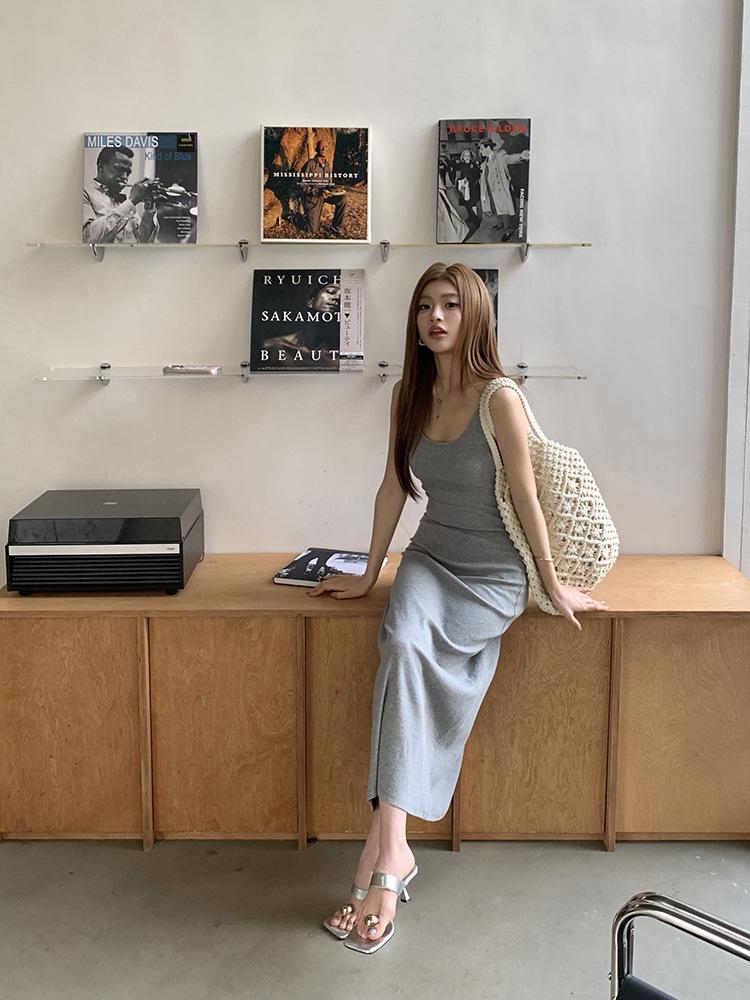 Spring/Summer 2026 French Style Slim Bodycon Spaghetti Strap Long Dress