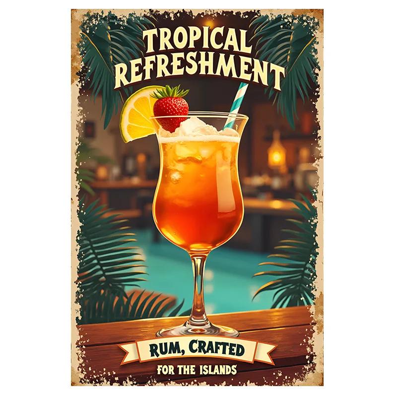 Fruit Juice Tin Sign Tiki Cocktails Coffee Whisky Tinplate Poster Classic Wall Plaque Signs Cafe Bar Billboard Art Decor Plates