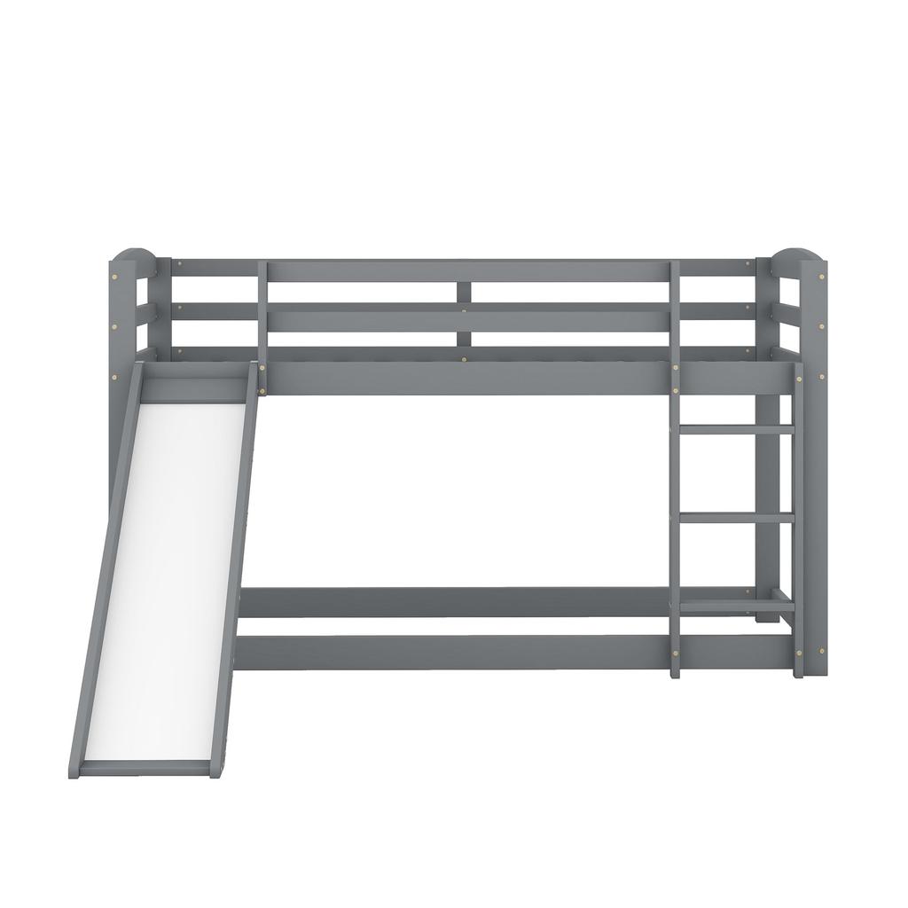 Children's Bed Loft Bed, Bunk Bed with Ladder and Slide, Bunk Bed with Slatted Frame and Fall Protection, Solid Wood Frame