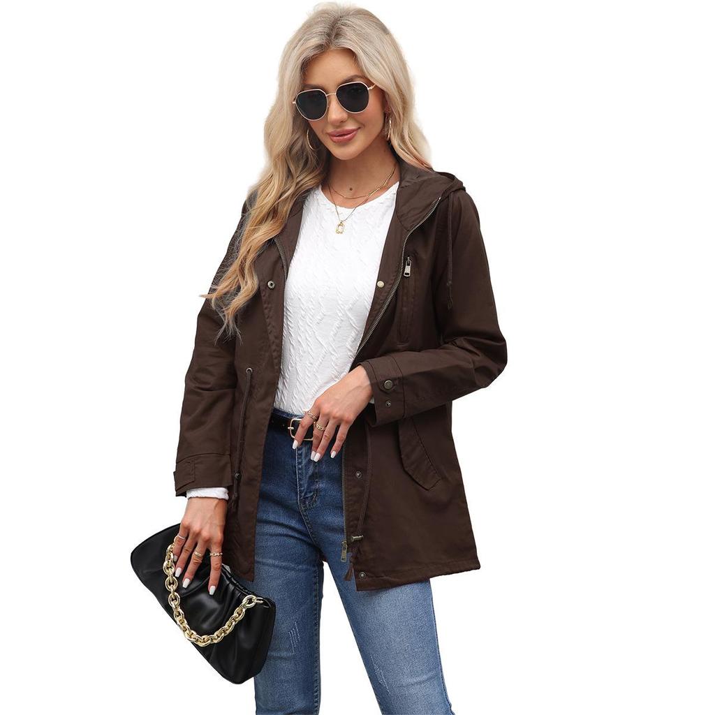 2022 Women's Plus Size Cotton Hooded Windbreaker - Spring/Autumn Loose Solid Color Coat