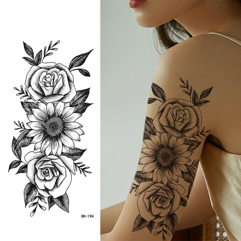 Tattoo Sticker, Plain Flower English, Letter Flower Butterfly Line Transfer Sticker Tattoo