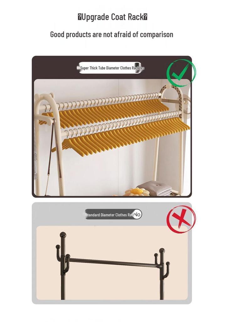Movable Floor-Standing Coat and Clothes Rack for Bedroom Use