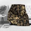 Black Floral Fleece Blanket with Golden Leaves Waterproof Warm Throw Bed Sofa Cover for Girls Teen Kids