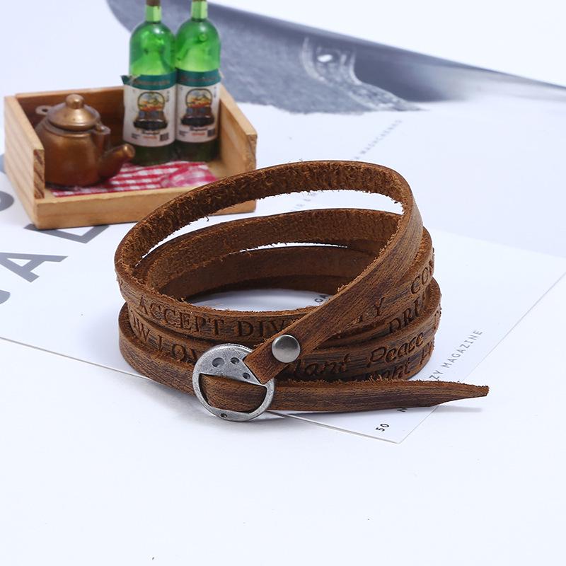 European & American Retro Embossed Cowhide Multi-Circle Men's Leather Bracelet