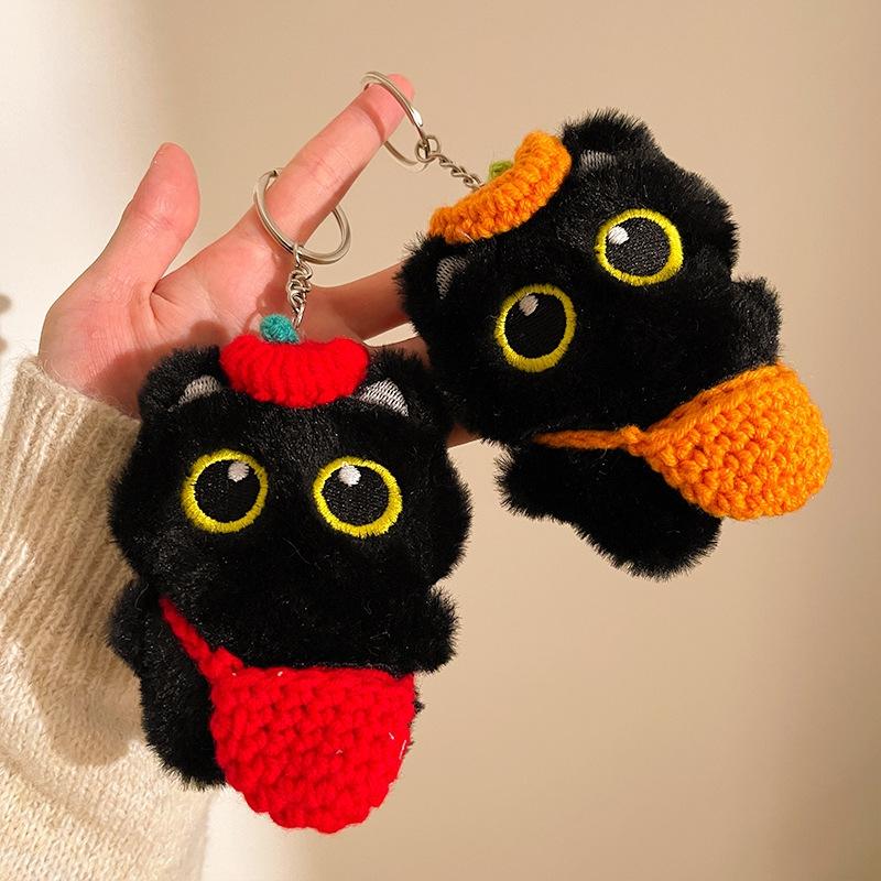 Cute Black Cat Keychain Kawaii Cartoon Cats Doll Pendant Decoration Keyring Backpack Hanging Ornament Gift