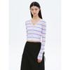 Striped Long-Sleeve Cardigan Lavender