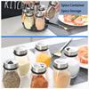 Rotating Spice Rack Set - 360° Revolving Glass Seasoning Jars with Stainless Steel Lids Food-Safe Lead-Free Glass for Kitchen Countertop, BBQ, Camping