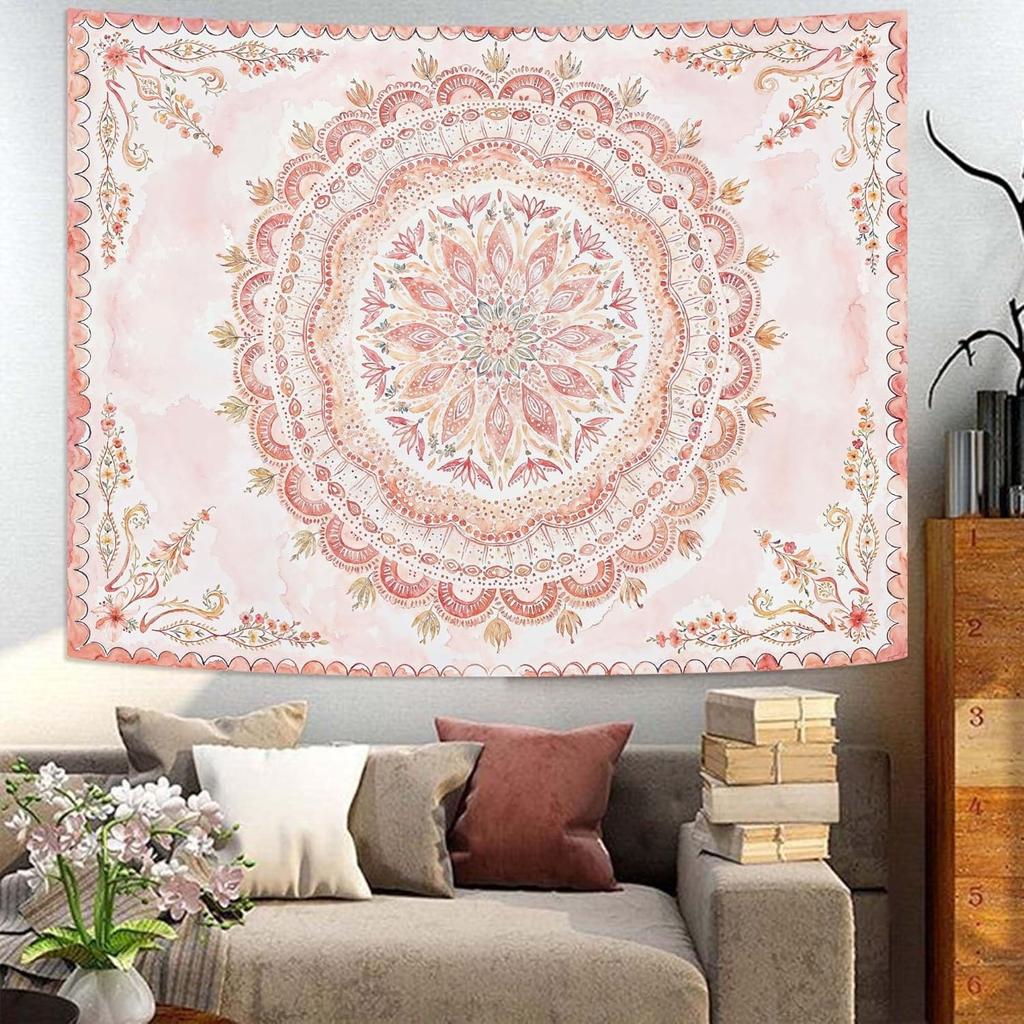 Boho Hippie Wall Tapestry Indian Bohemian Tapestry Art Decoration Retro Orange Mandala Flower Carpet Living Room Bedroom Home De