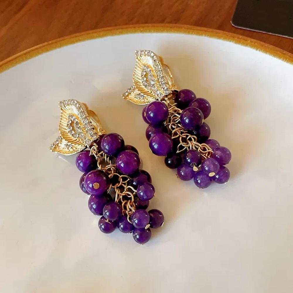Imitation Fruit Purple Beaded Earrings Light Luxury Vintage Earrings Grape Stud Earrings  Party