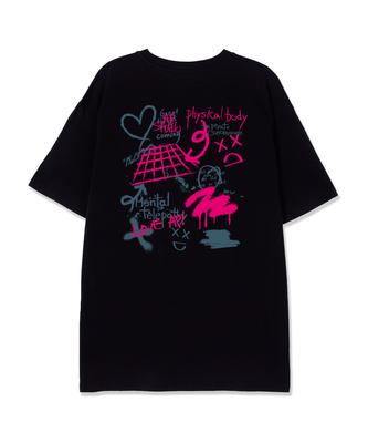 ASTRAL PROJECTION Graffiti Supima Cotton Round Neck Short Sleeve T-Shirt_Black