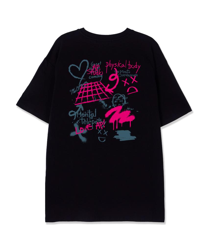ASTRAL PROJECTION Graffiti Supima Cotton Round Neck Short Sleeve T-Shirt_Black
