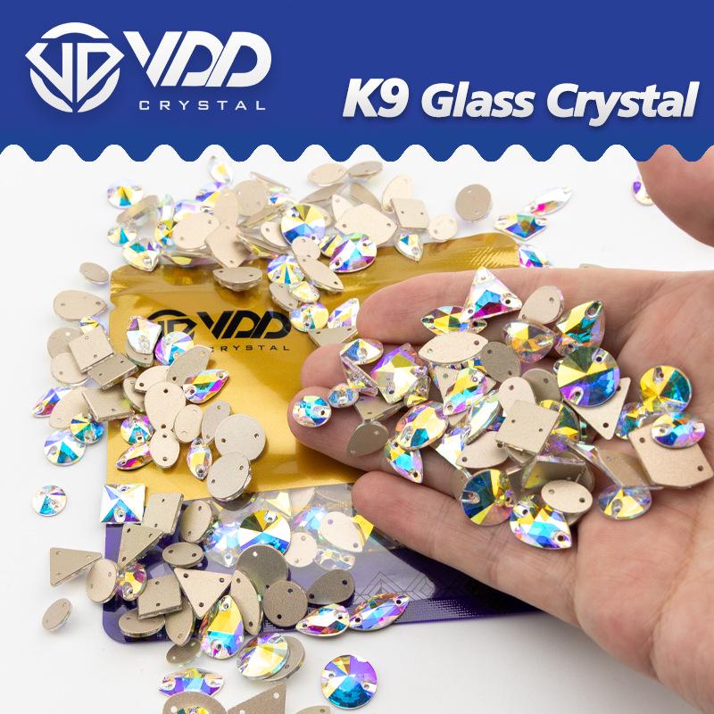 VDD K9 Glas Kristall Strasssteine: Gemischte Formen & Größen, Handgenäht, Hochwertige DIY-Kleidungsdekorationen, Knöpfe mit flacher Rückseite.