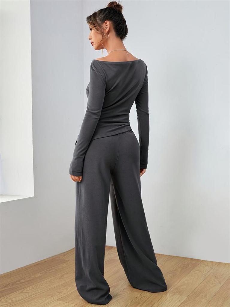 Loose Fit Women's Wide-Leg Pants Two-Piece Set - Soft, Stylish, Irregular Design