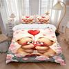 3pcs Anime Teddy Bear Heart Balloon Bedding Set - Includes One Quilt Cover and Two Pillowcases (No Core) - Polyester Fabric, Suitable for Be