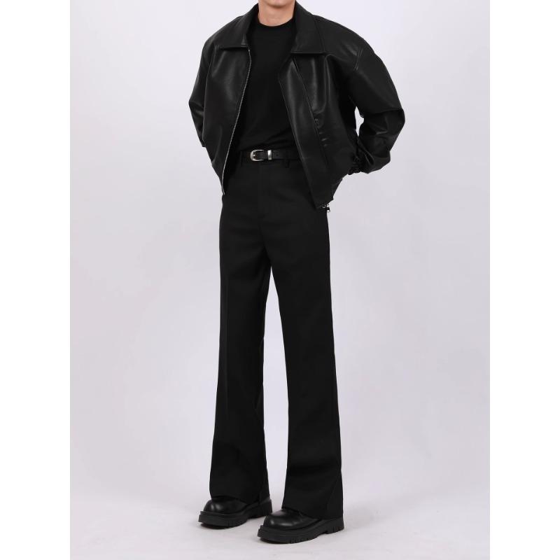 Men Loose Casual Short Pu Leather Turn Down Collar Street Fashion Jacket