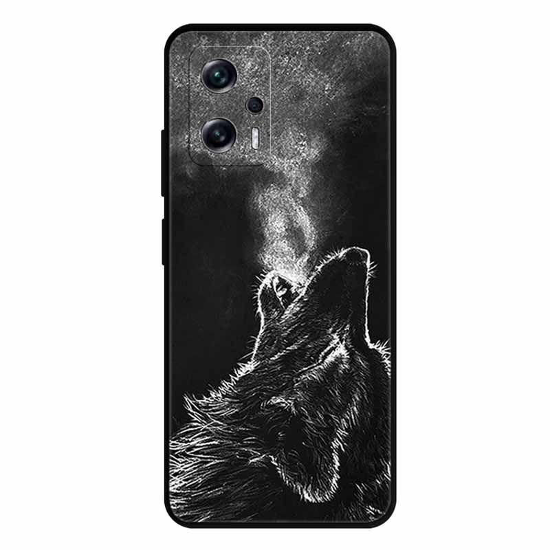 For Xiaomi Poco X4 GT Case X4GT X 4 GT Wolf TPU Silicone Soft TPU Back Cover for Poco X4 GT Para Cartoon Black Edge Fundas Coque