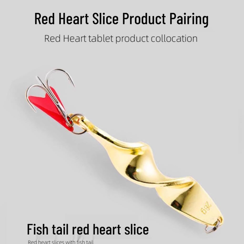 Red Heart Fish Tail Lure: Small Plastic Bait with Sequins To Enhance Fish Attraction