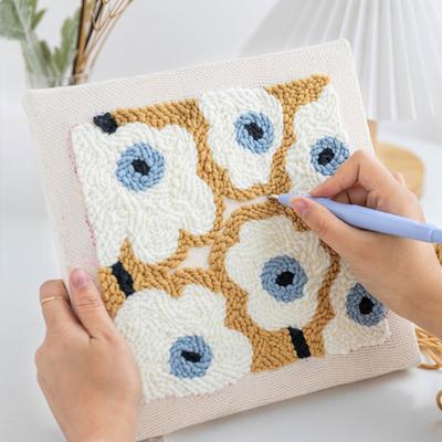 Punch Needle Kit Complete Punch Stitch Threads Needle Frame Floral Pattern Set