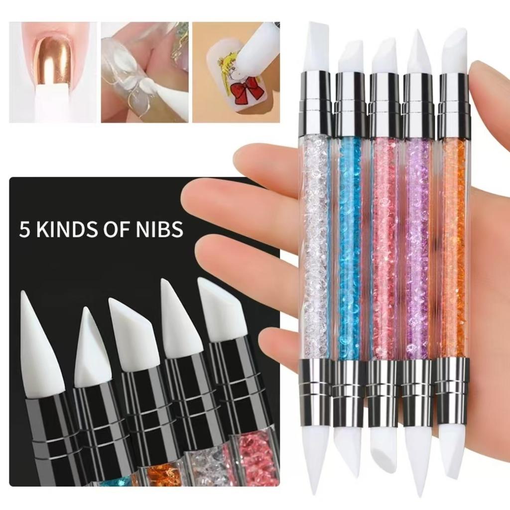 5pcs/set Double Head Silicone Nail Art Pen Carving Flower Sculpting Pen Adjustable Glue Stick Embossing Brush Manicure Tools